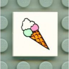 Part 3068bpb0016 White Tile 2 x 2 with Ice Cream Cone Pattern 